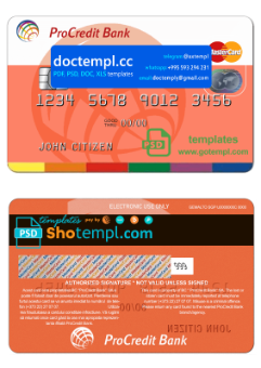 Moldova ProCredit Bank mastercard template in PSD format,fully editable