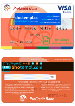 Moldova ProCredit Bank visa electron credit card template in PSD format, fully editable
