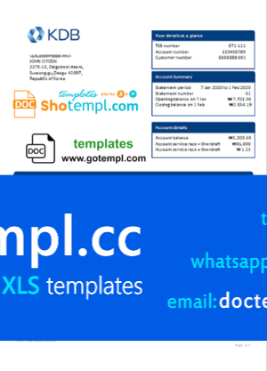 South Korea KDB bank proof of address statement template in Word and PDF format