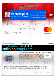 Netherlands Amsterdam Trade bank mastercard, fully editable template in PSD format