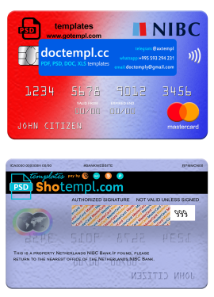 Netherlands NIBC bank mastercard, fully editable template in PSD format