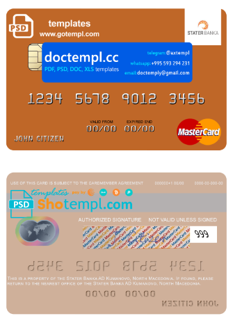 North Macedonia Stater Banka AD Kumanovo mastercard fully editable template in PSD format