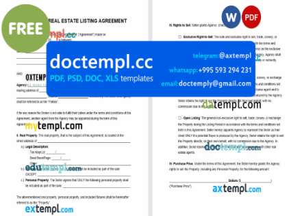 Oklahoma real estate listing agreement template, Word and PDF format