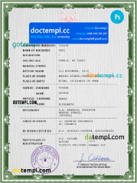Oman vital record death certificate PSD template, fully editable