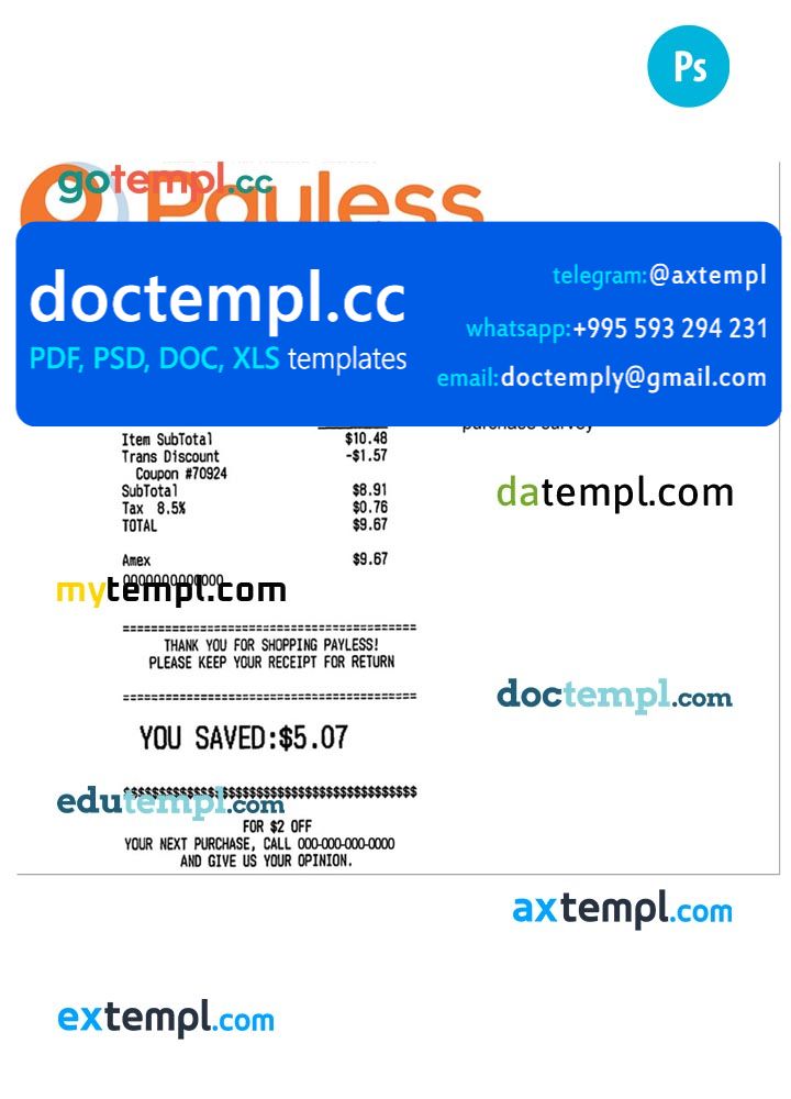 PAYLESS payment check PSD template