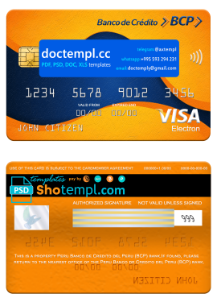 Peru Banco de Credito del Peru (BCP) bank visa electron card, fully editable template in PSD format