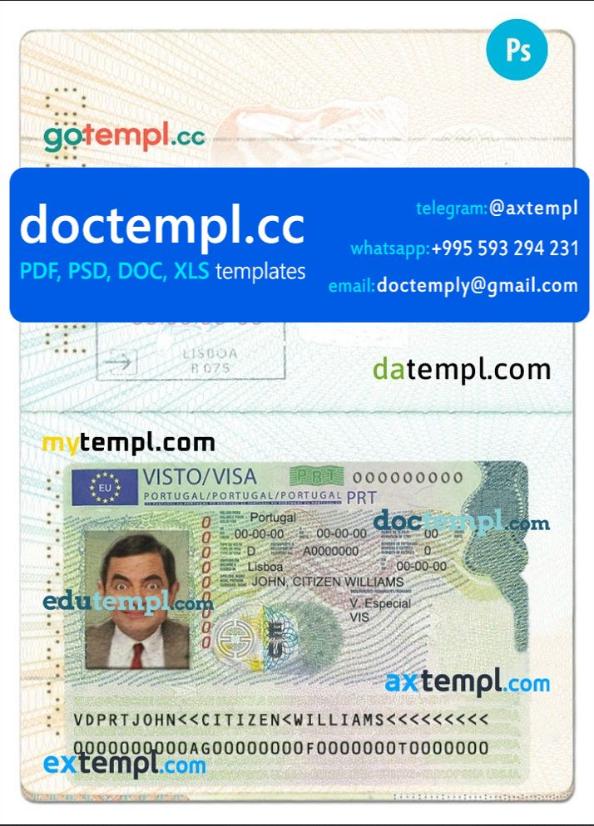 Portugal Visa card template in PSD format, fully editable