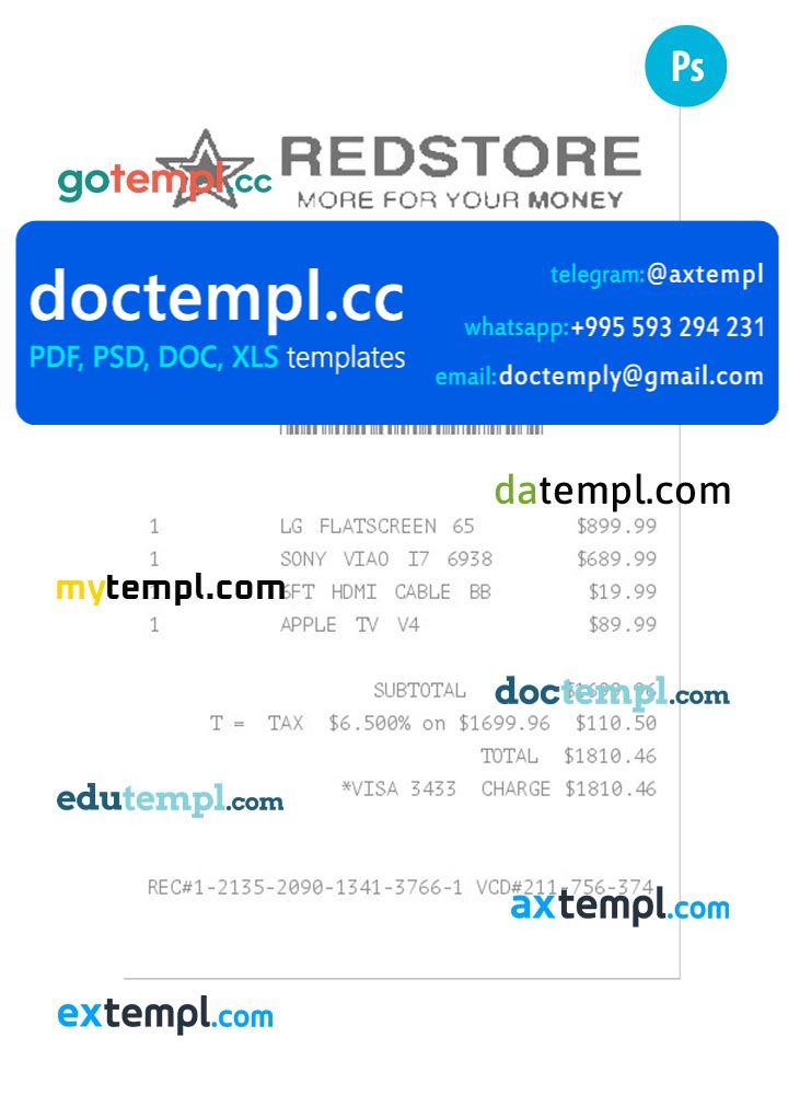 REDSTORE payment check PSD template