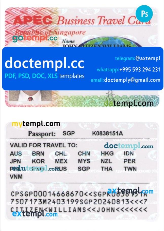 SINGAPORE business travel card PSD template