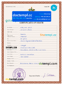 Saint Kitts and Nevis death certificate PSD template, completely editable
