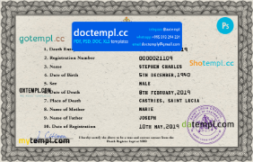 Saint Lucia vital record death certificate PSD template