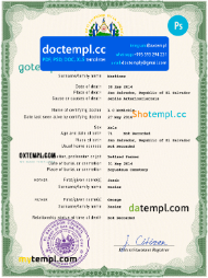 Salvador vital record death certificate PSD template, completely editable