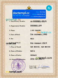 Samoa vital record death certificate PSD template, fully editable