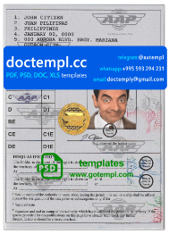 Philippines International driving permit (Vienna Convention format) template in PSD format, fully editable