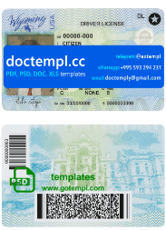 USA Wyoming state driving license template in PSD format, 2020 - present