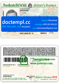 Canada province Saskatchewan driving license template in PSD format , fully editable