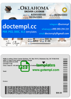 USA Oklahoma driving license template in PSD format, + editable PSD photo look (2020 - present)