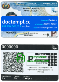Bolivia driving license template in PSD format, fully editable (2017 - present)