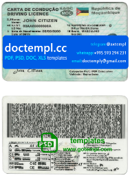 Mozambique driving license template in PSD format, fully editable