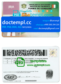 Cote D'Ivoire driving license template in PSD format, fully editable