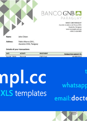 Paraguay Banco Continental S.A.E.C.A. bank statement template in Word and PDF format, good for address prove