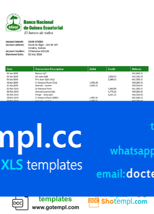 Equatorial Guinea The National Bank of Equatorial Guinea bank statement template in Word and PDF format