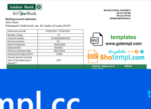 Sri Lanka Amana bank proof of address statement template in Word and PDF format