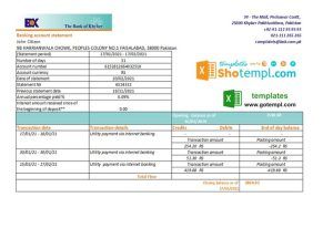 Pakistan The Bank of Khyber bank statement easy to fill template in Excel and PDF format