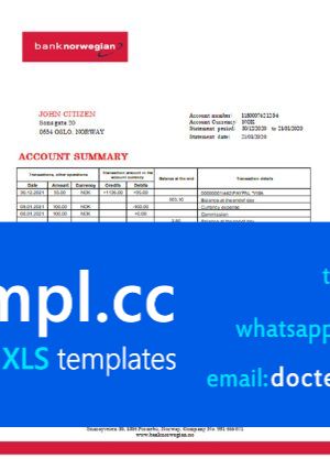 Norway Bank Norwegian AS bank statement easy to fill template in Word and PDF format