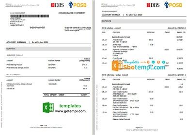 Singapore DBS bank proof of address statement template in Excel and PDF ...
