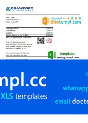 Netherlands (Holland) Crawford Technologies Bank statement easy to fill template in Excel and PDF format