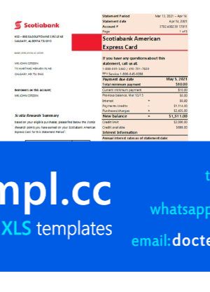 Canada Scotiabank bank statement easy to fill template in Excel and PDF format (AutoSum)