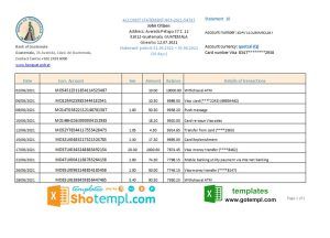 Guatemala Banco de Guatemala bank statement easy to fill template in Excel and PDF format