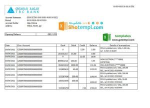 Georgia TBC Bank statement easy to fill template in Excel and PDF format