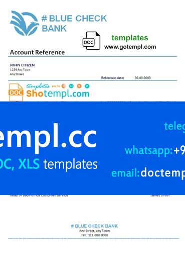 # blue check bank template of bank reference letter, Word and PDF format (.doc and .pdf)