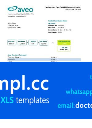 Australia Aveo bank statement template in .xls and .pdf file format