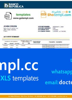Uruguay Banco De La Republica Oriental Del Uruguay bank statement template in .doc and .pdf format