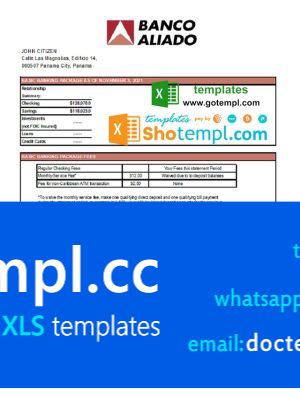 Panama Banco Aliado bank statement easy to fill template in Excel and PDF format