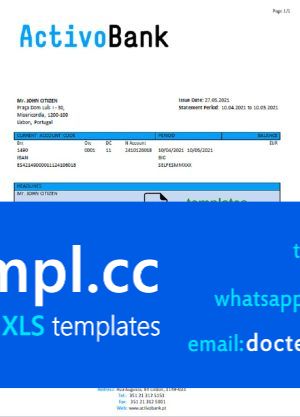 Portugal Activobank S.A. bank statement in Word and PDF format
