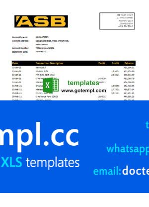 New Zealand ASB Bank statement easy to fill template in Excel and PDF format