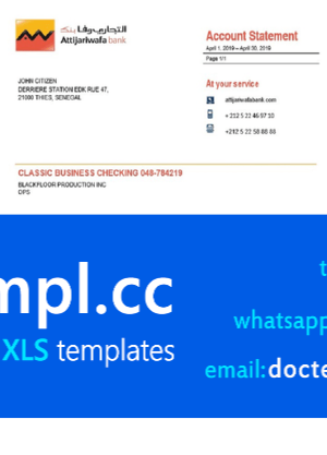 Senegal Attijariwafa Bank proof of address statement template in Word and PDF format