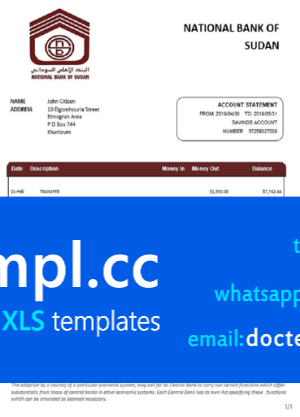 Sudan National Bank of Sudan bank statement template in Word and PDF format
