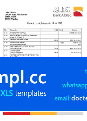 Saudi Arabia Bank Albilad bank statement template in Word and PDF format
