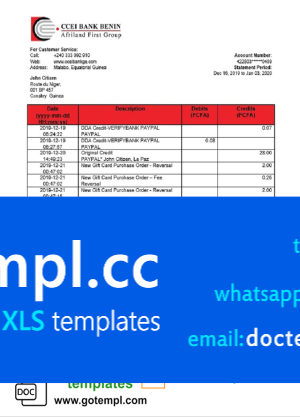 Equatorial Guinea CCEI Bank proof of address statement template in Word and PDF format
