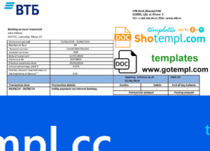 Russia VTB bank proof of address statement template in Word and PDF format