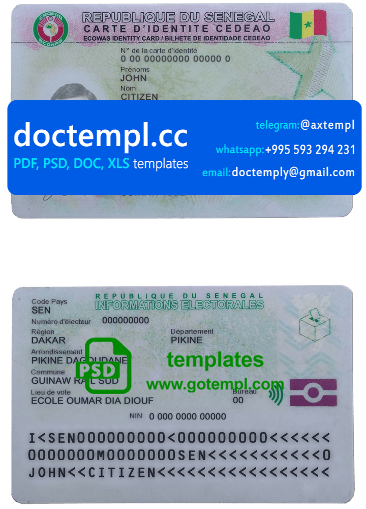 Senegal ID template in PSD format, fully editable