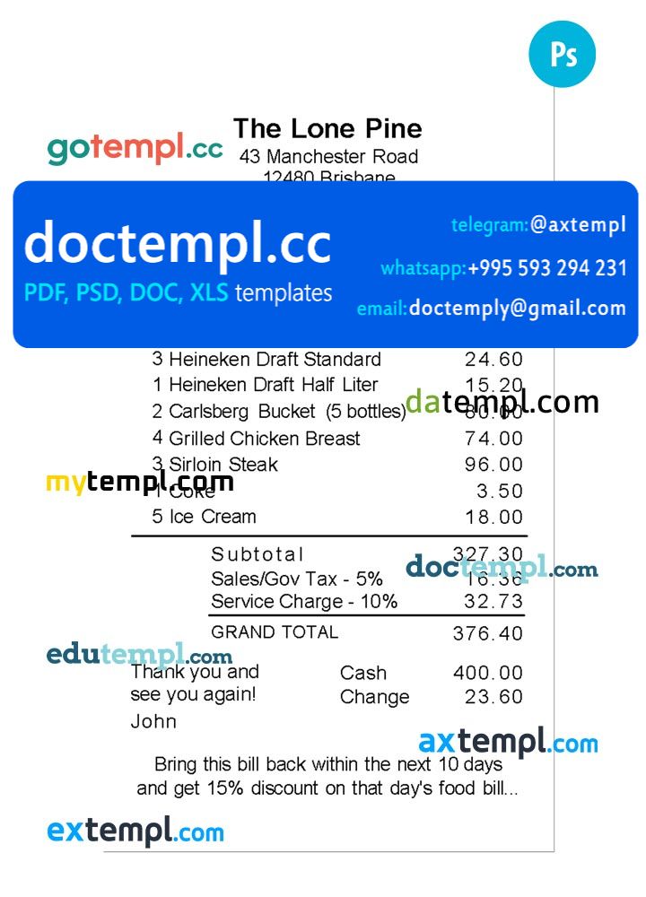 THE LONE PINE payment check PSD template