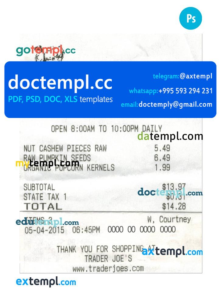 TRADER JOE'S cash receipt PSD template