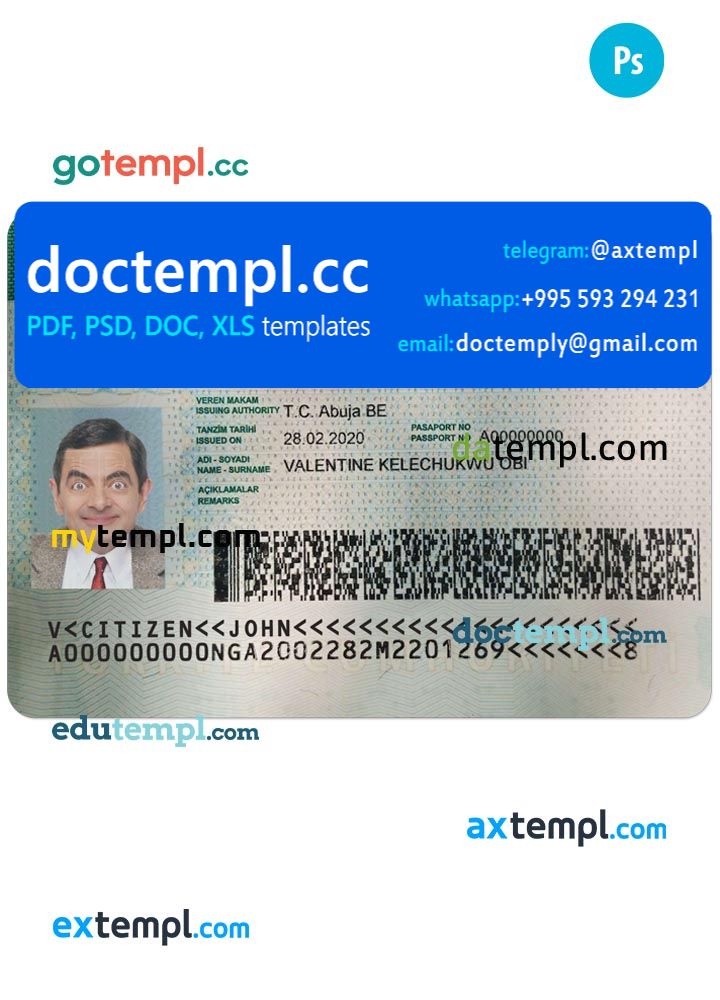 Turkey travel visa PSD template, with fonts