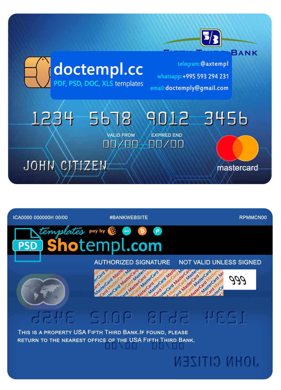 USA Fifth Third bank mastercard fully editable template in PSD format